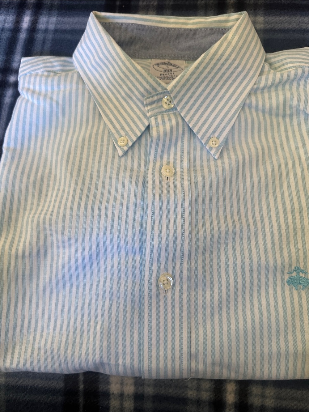 Brooks Brothers Regent Multicolor Blue White Stripes Men’s Dress Shirt Size L